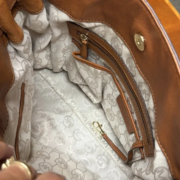 MICHAEL KORS Hamilton Large Saffiano Leather Handbag $358 Luggage w Gold Lock - Picture 7 of 11